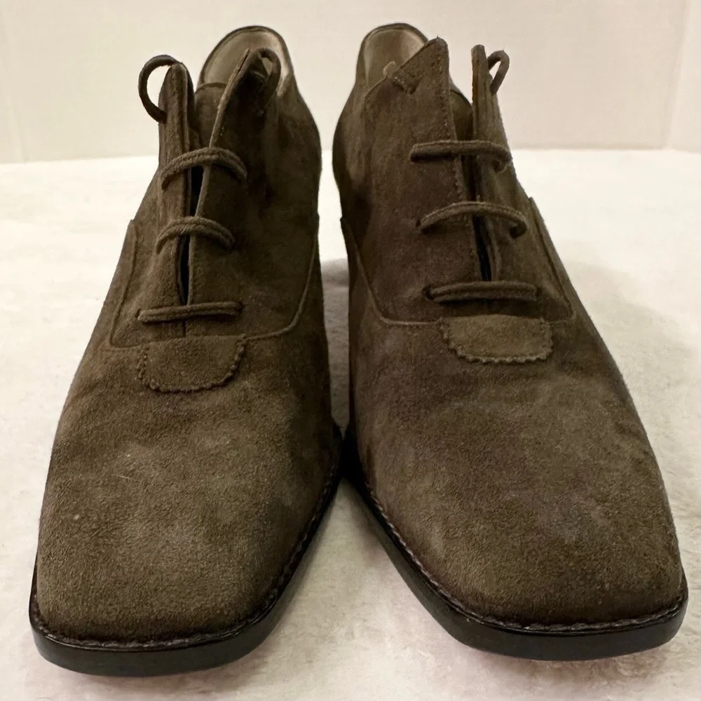 Vintage ESCADA Green/Brown Suede Lace-Up Bootie Funky Heel Pumps 8 AA Narrow